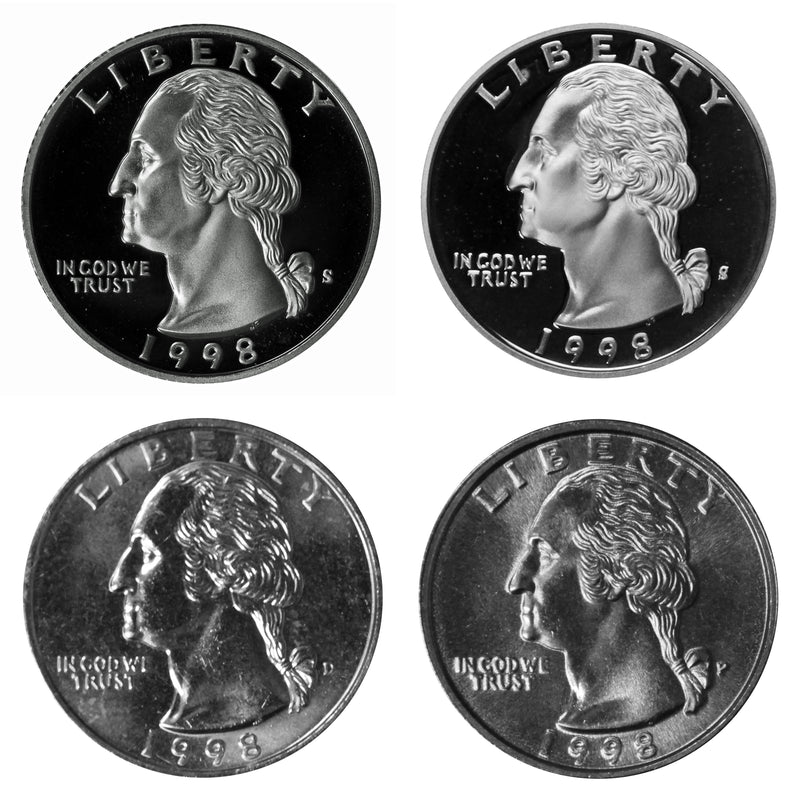 1998 P D S S Washington Quarter 25c Year set Proof & BU US 4 Coin lot
