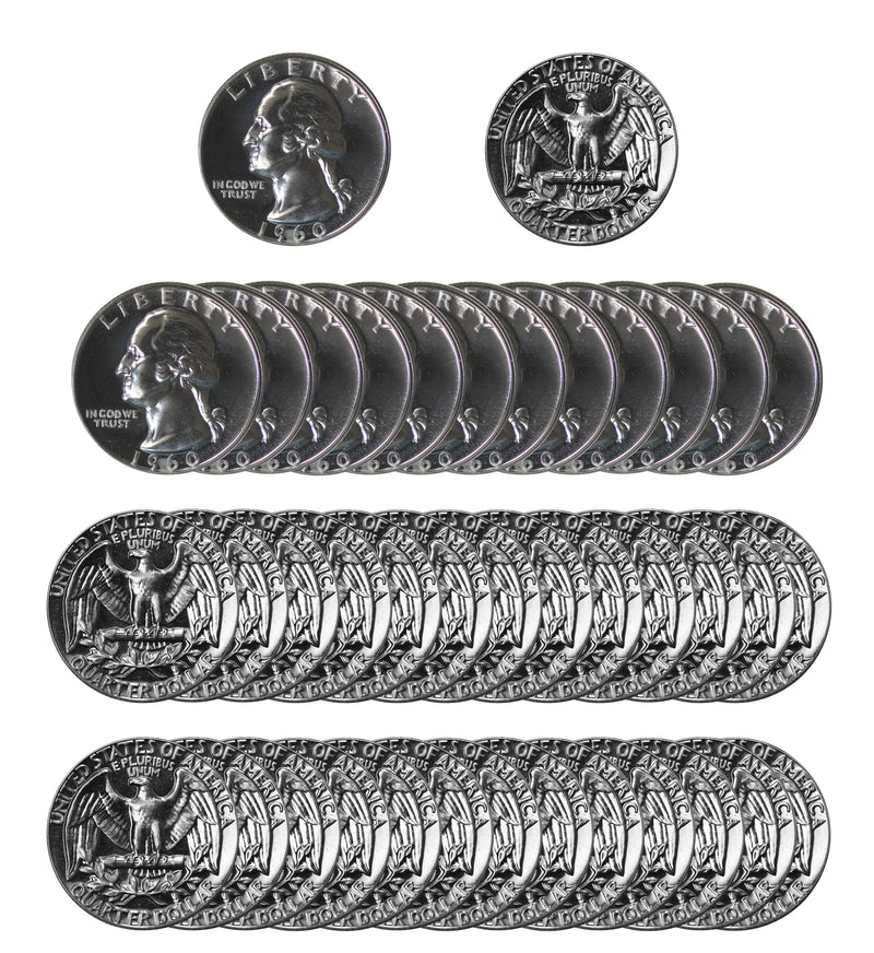 1960 S Washington Quarter Gem Proof Roll 90% Silver (40 Coins)