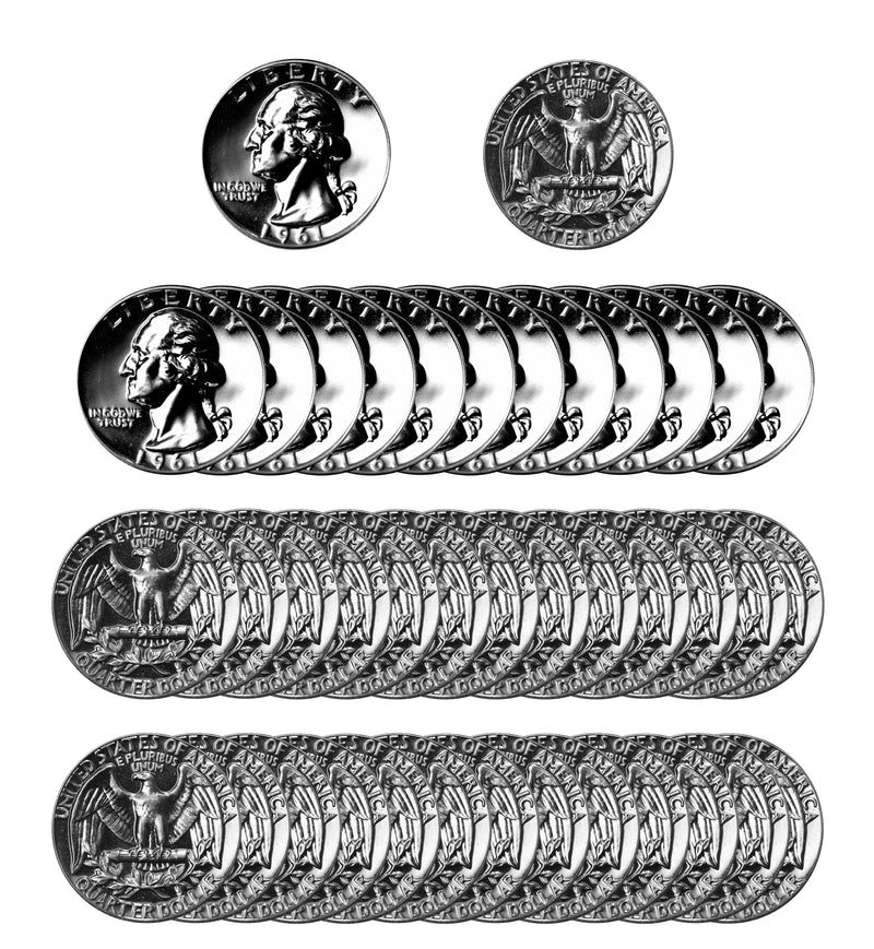 1961 Washington Quarter Gem Proof Roll 90% Silver (40 Coins)