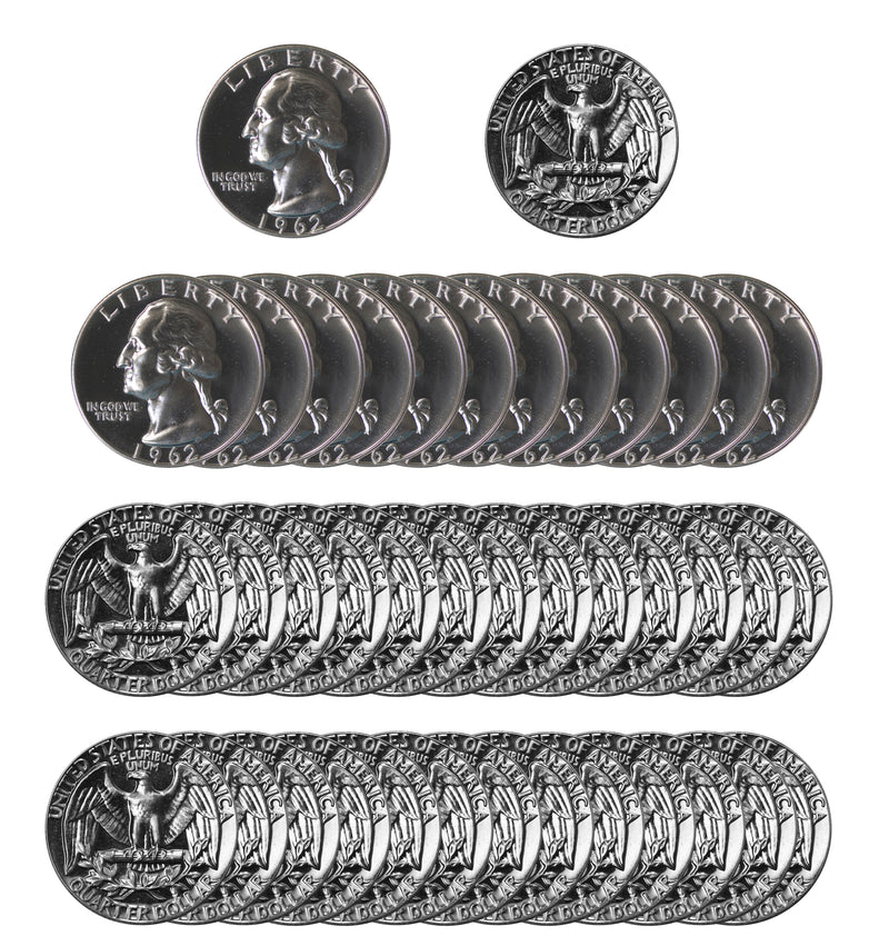 1962 Washington Quarter Gem Proof Roll 90% Silver (40 Coins)