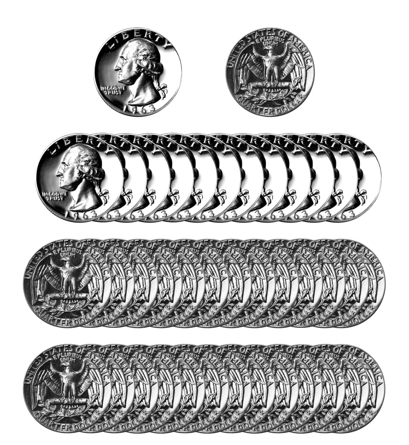 1963 Washington Quarter Gem Proof Roll 90% Silver (40 Coins)