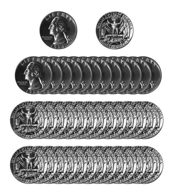 1964 Washington Quarter Gem Proof Roll 90% Silver (40 Coins)