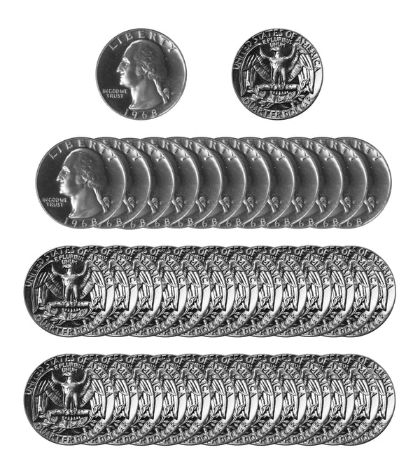1968 S Washington Quarter Choice Gem Proof Roll CN-Clad (40 Coins)