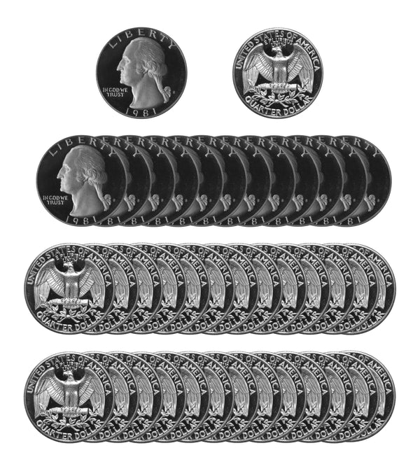 1981 S Washington Quarter Gem Deep Cameo Proof Roll CN-Clad (40 Coins) Type 2