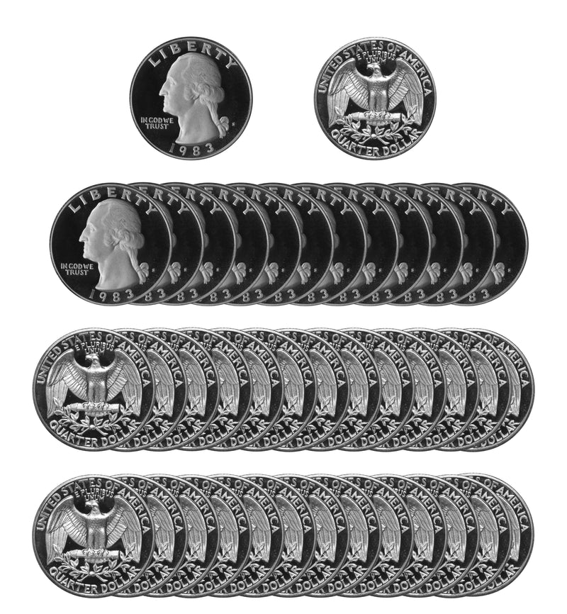 1983 S Washington Quarter Gem Deep Cameo Proof Roll CN-Clad (40 Coins)