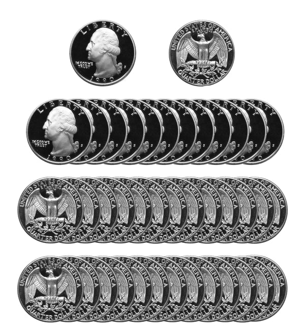 1990 S Washington Quarter Gem Deep Cameo Proof Roll CN-Clad (40 Coins)