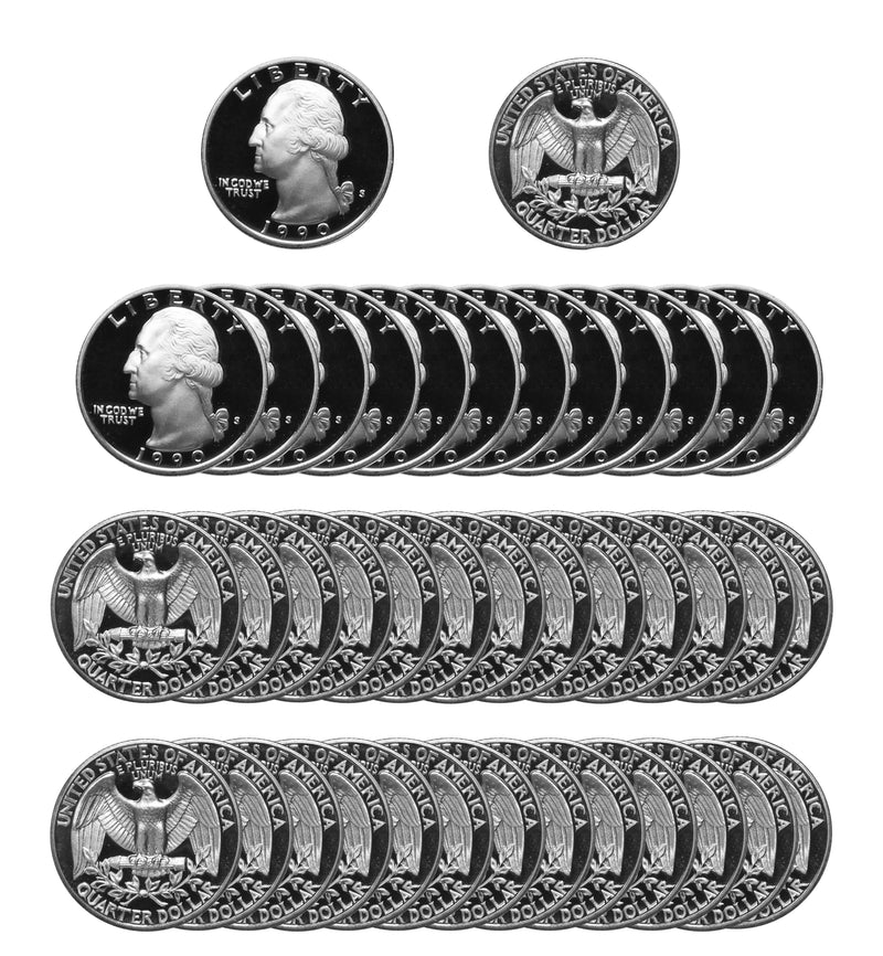 1990 S Washington Quarter Gem Deep Cameo Proof Roll CN-Clad (40 Coins)