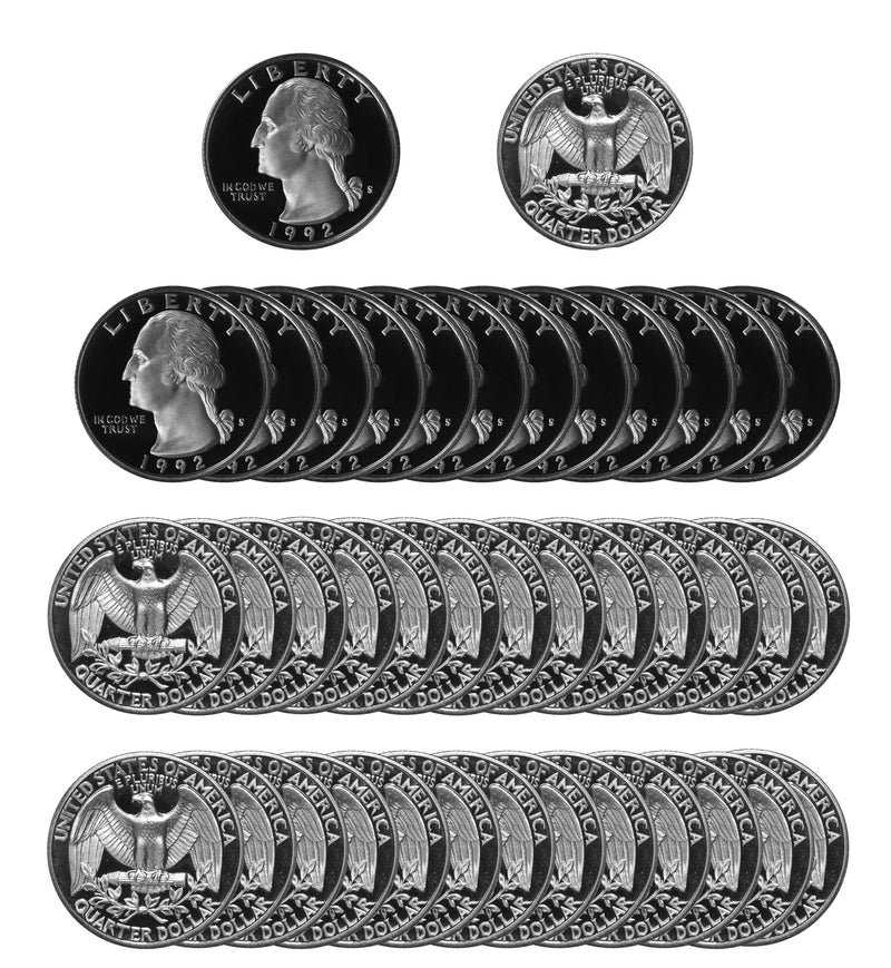 1992 S Washington Quarter Gem Deep Cameo Proof Roll 90% Silver (40 Coins)