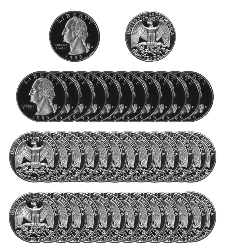 1995 S Washington Quarter Gem Deep Cameo Proof Roll 90% Silver (40 Coins)
