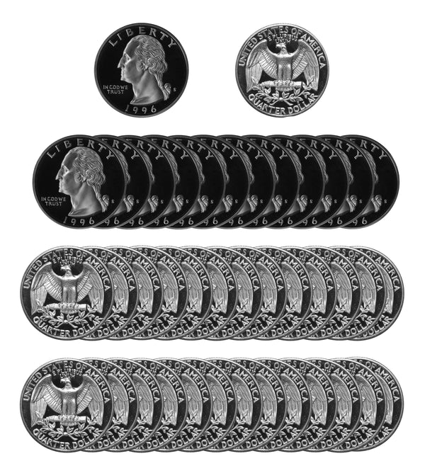 1996 S Washington Quarter Gem Deep Cameo Proof Roll 90% Silver (40 Coins)
