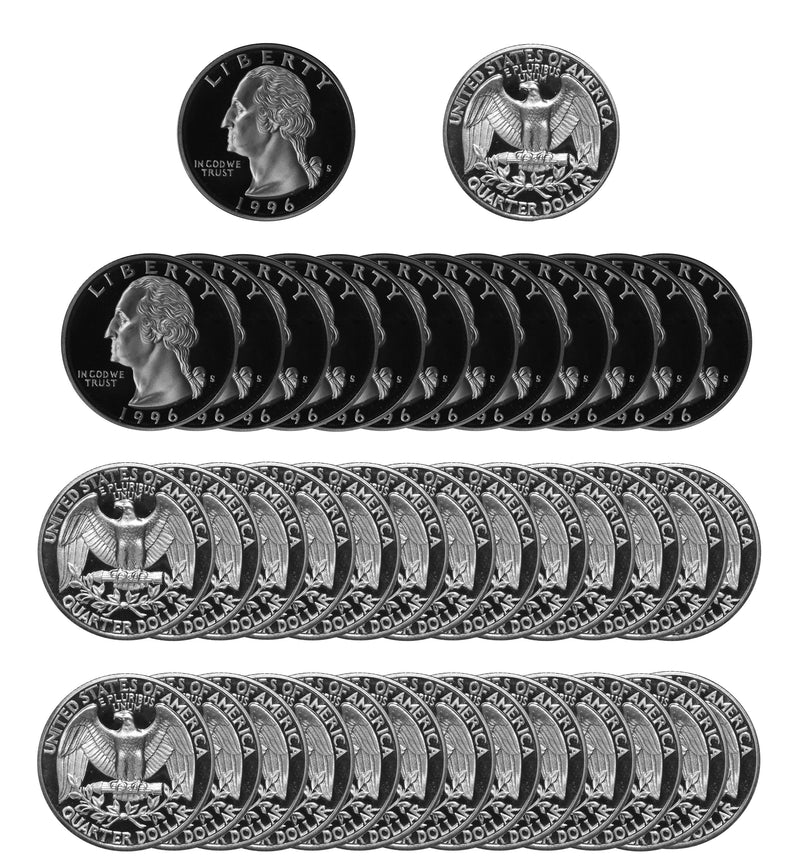 1996 S Washington Quarter Gem Deep Cameo Proof Roll CN-Clad (40 Coins)