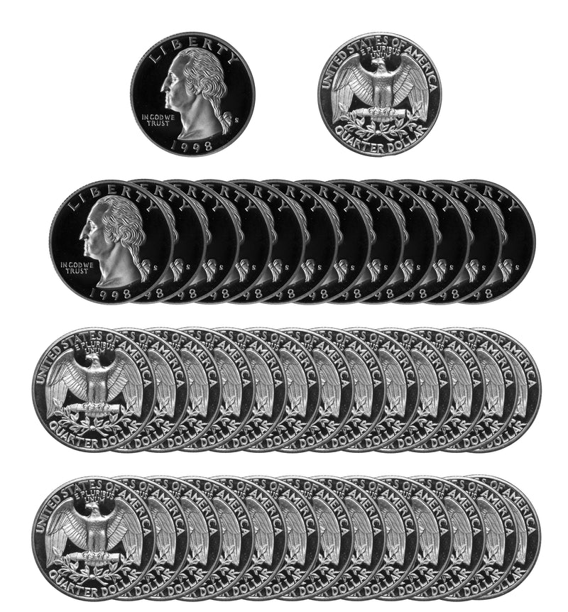 1998 S Washington Quarter Gem Deep Cameo Proof Roll CN-Clad (40 Coins)