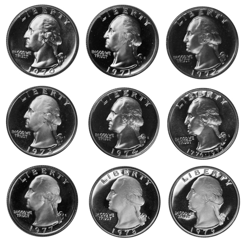1970-1979 S Proof Washington Quarter Run 9 Coins