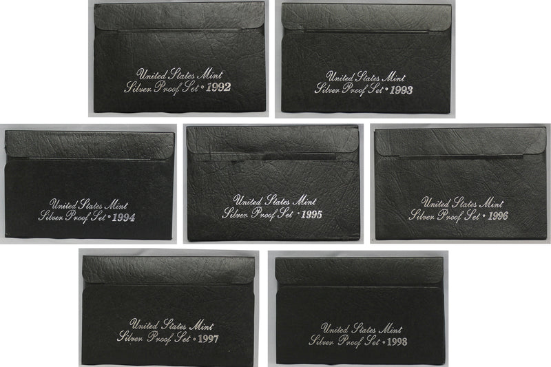 1992-1998 S Proof Set Run 90% Silver 7 Sets 35 Coins
