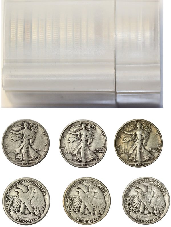 Roll mixed date and mint Walking Liberty Half Dollars 90% Silver Average Circulated Condition (20 Coins)